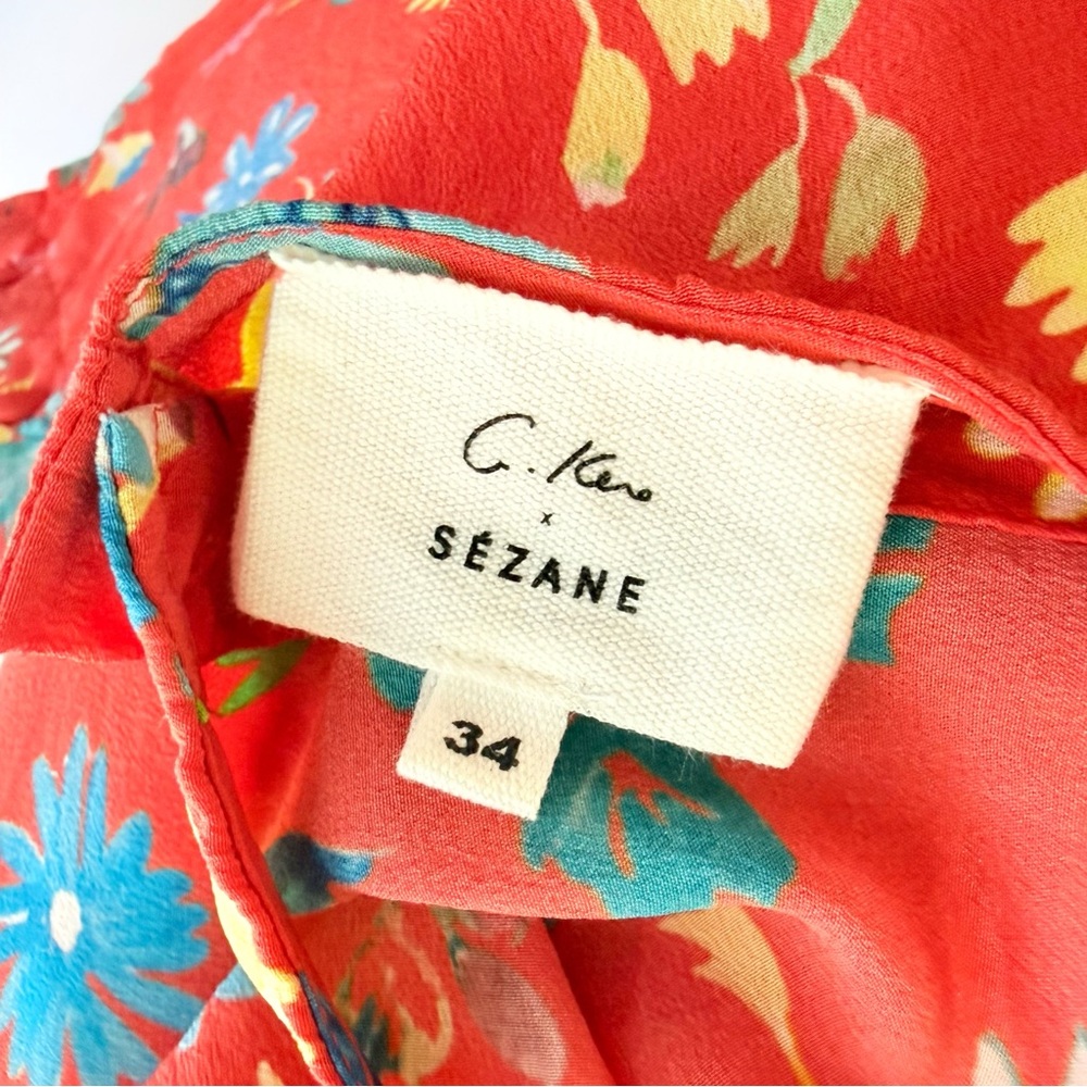G. KERO x SEZANE WARRY ORANGE FLORAL PRINT SILK BLOUSE - Picture 6 of 11